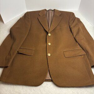 Brown Wool Cashmere Blazer Sport Coat 3 Button Men's 44 Academia Professor Y2K